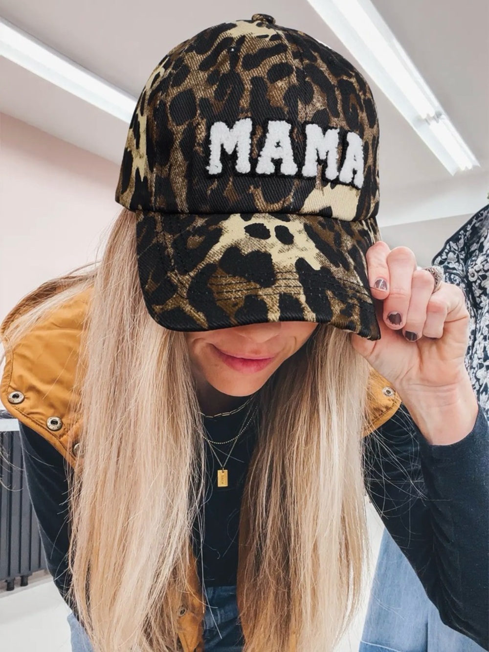 Leopard Print 'MAMA' Baseball Cap - Brown